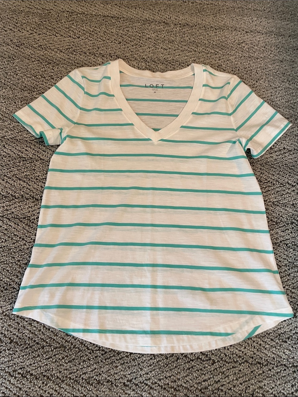 LOFT White Tee with Mint Green Stripes